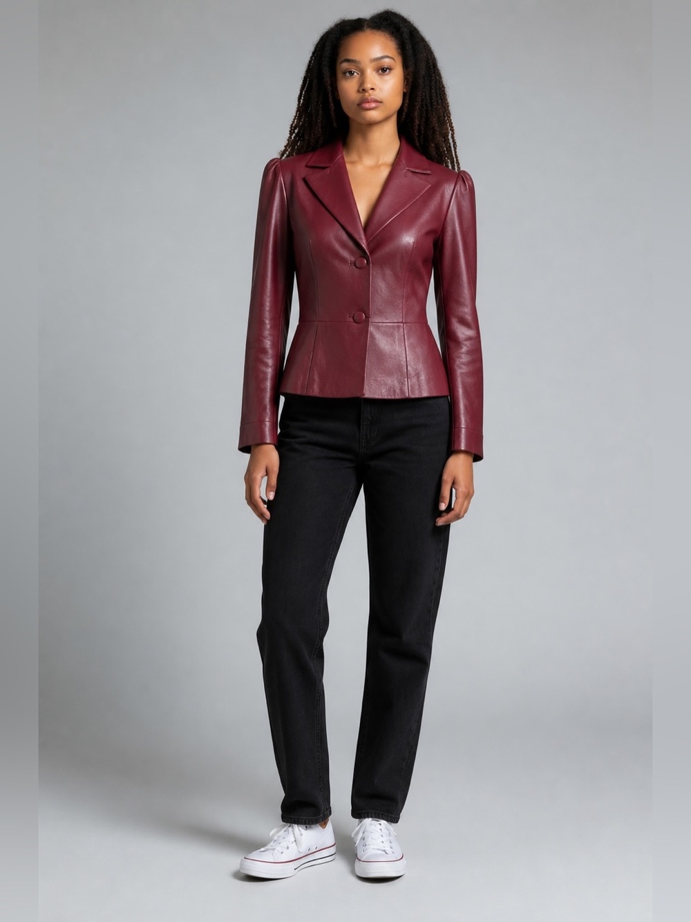 Vintage Spiegel Genuine Leather Blazer Women Size 10 Burgundy Puff Sleeve Jacket
